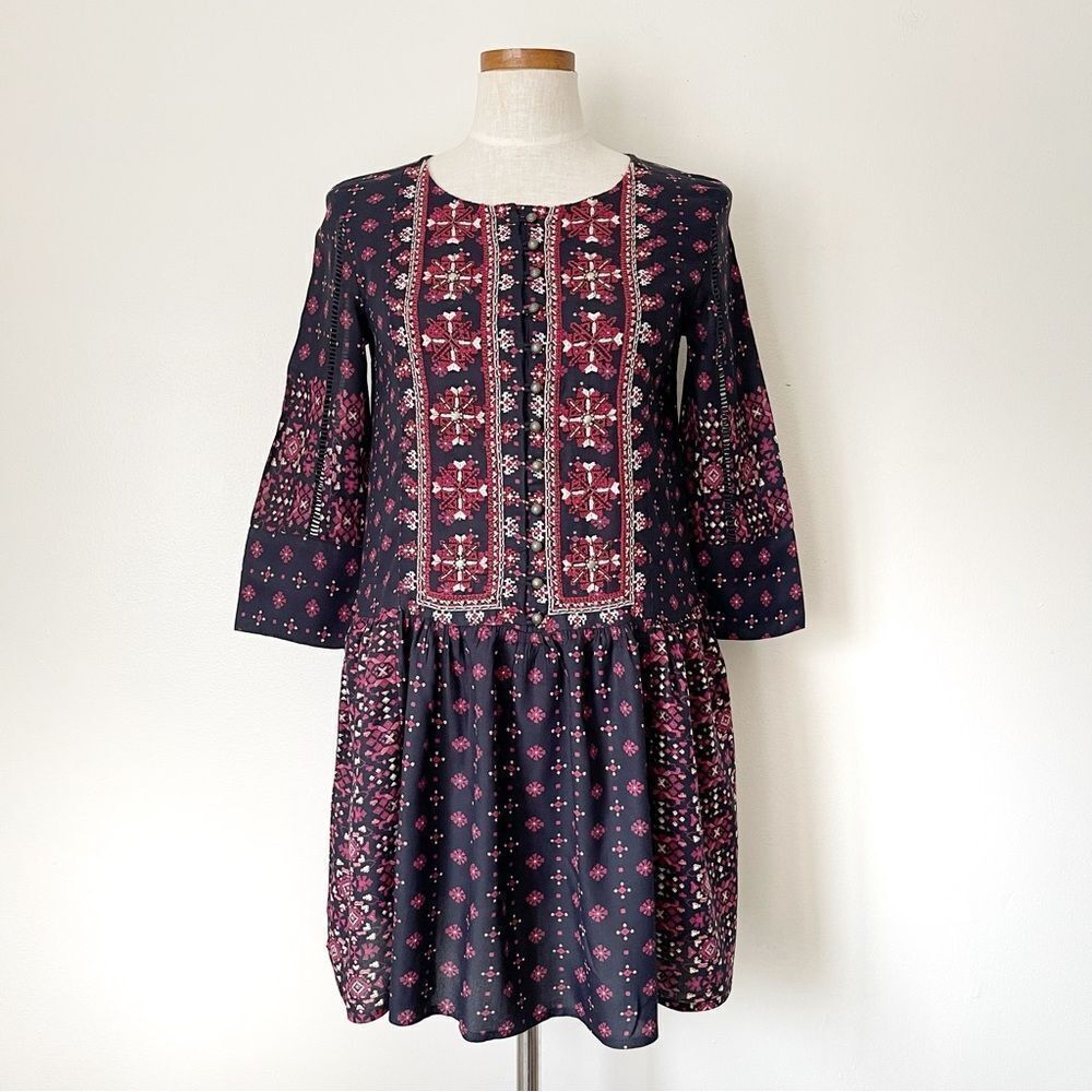 Anthropologie Vanessa Virginia embroidered Tunic Top printed Size XS NWOT